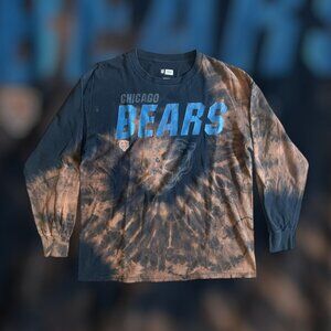 2010's Large NFL Chicago Bears black long sleeve reverse tie dye upcycled vtg